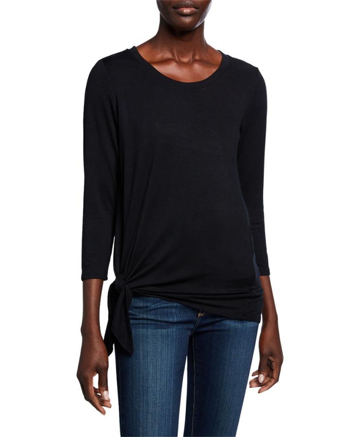 3/4-sleeve Jewel-neck Tie Top