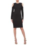 Long-sleeve Cold-shoulder Sheath Dress, Navy