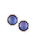 18k Gold Diamond & Amethyst Triplet Button Earrings