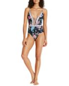 Floral-print Lace-up One-piece