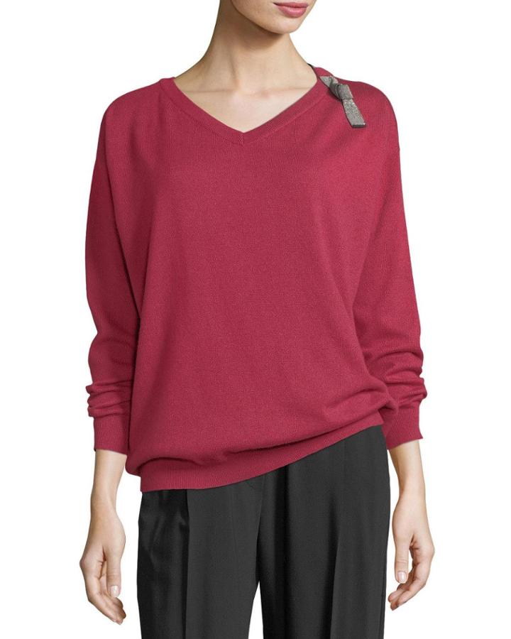 Cashmere V-neck Monili-strap
