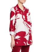 Graphic-print Henley Tunic, Red