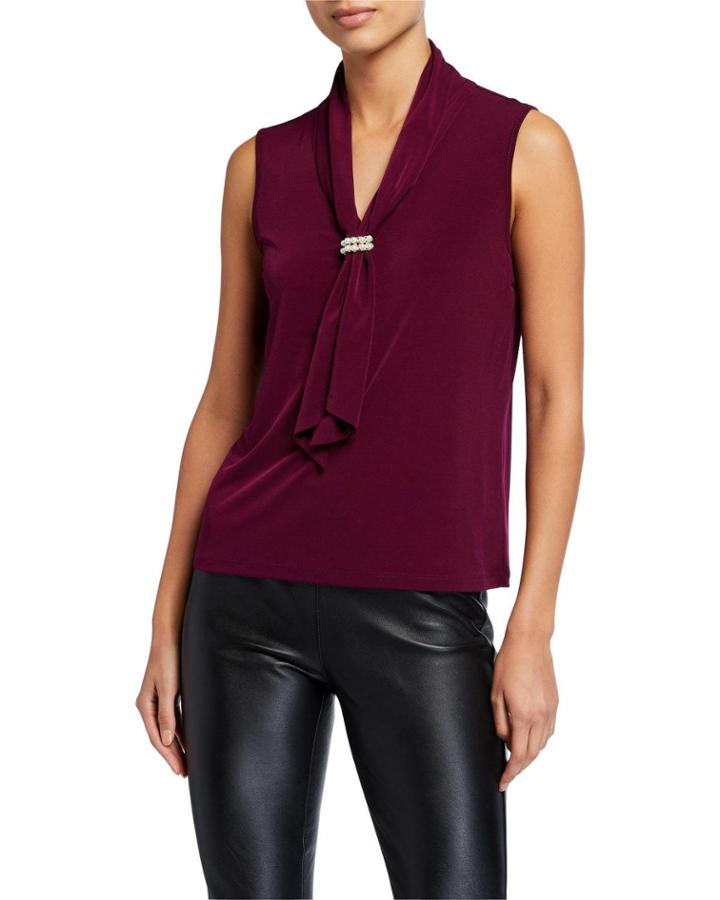 Sleeveless Tie-neck With Pearly Cluster