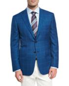 Windowpane Wool-linen-silk Sport Coat, High Blue
