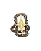 Old World Crivelli Scalloped Rectangle Ring With Diamonds,