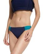 Deck Piping Side-shirred Bikini Bottom, Green/blue
