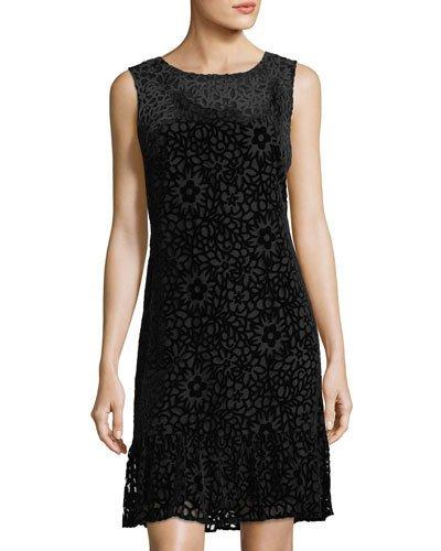 Burnout Velvet Shift Dress W/ Flounce