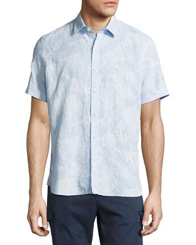Leaf-print Linen Short-sleeve