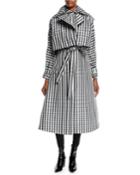 Belted Silk Gingham Long Trench Coat