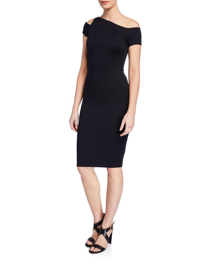 Barbados One-shoulder Ruched Cocktail Dress, Black