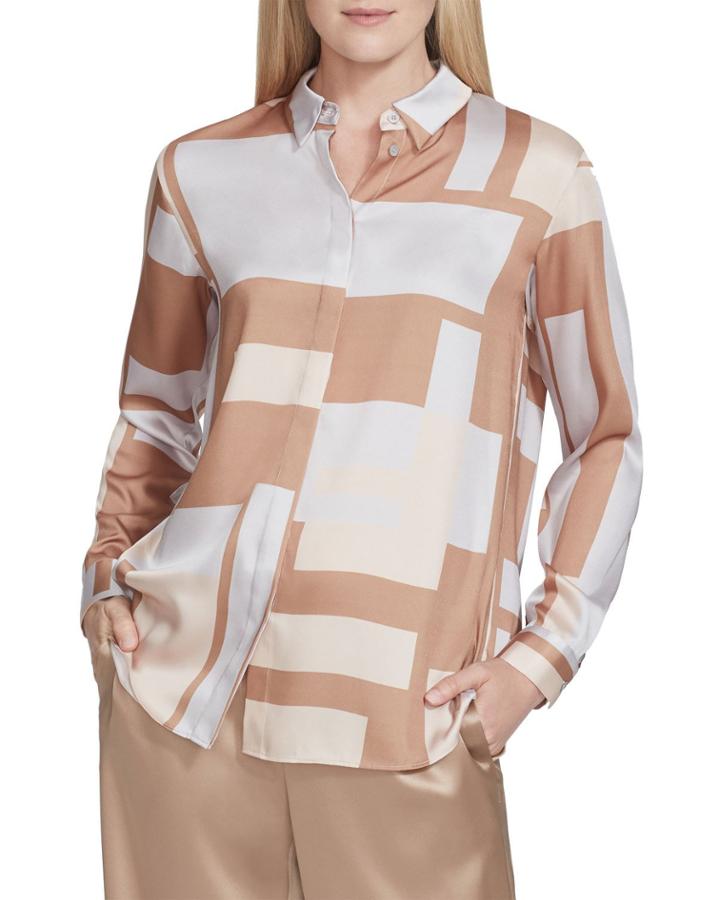 Zora Graphic Block Long-sleeve Twill Blouse