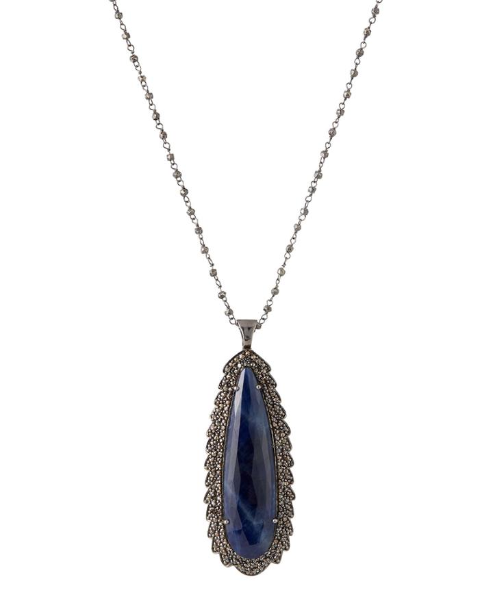 Scalloped Diamond Blue Sapphire Pendant Necklace