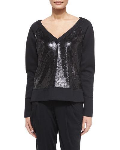 Long-sleeve Sequin Sweatshirt, Black