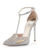 Crystal T-strap Pointed-toe Pump,