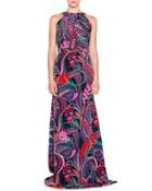 Sleeveless Multi-print Maxi Dress, Nero/smeraldo