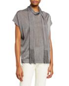 Shimmer Knit Tunic With Fringed