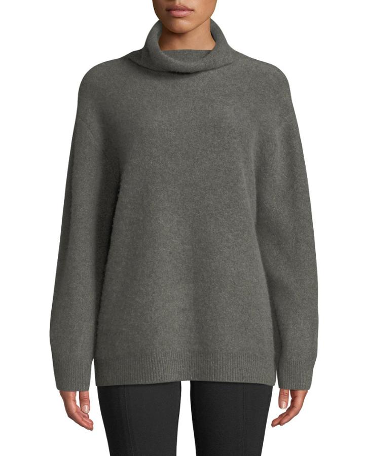 Boxy Cashmere Mock-neck Pullover