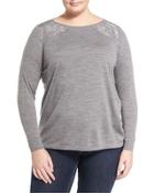 Lace-inset Wool Sweater, Nickel,