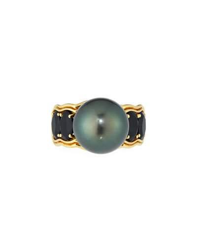 18k Tahitian Pearl & Black Agate Cocktail Ring,