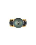 18k Tahitian Pearl & Black Agate Cocktail Ring,
