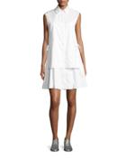 Sleeveless Layered Poplin Dress W/ Side Ties, White