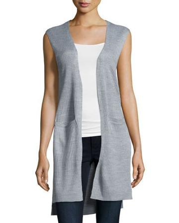 Ribbed Knit Long Vest, Heather Gray