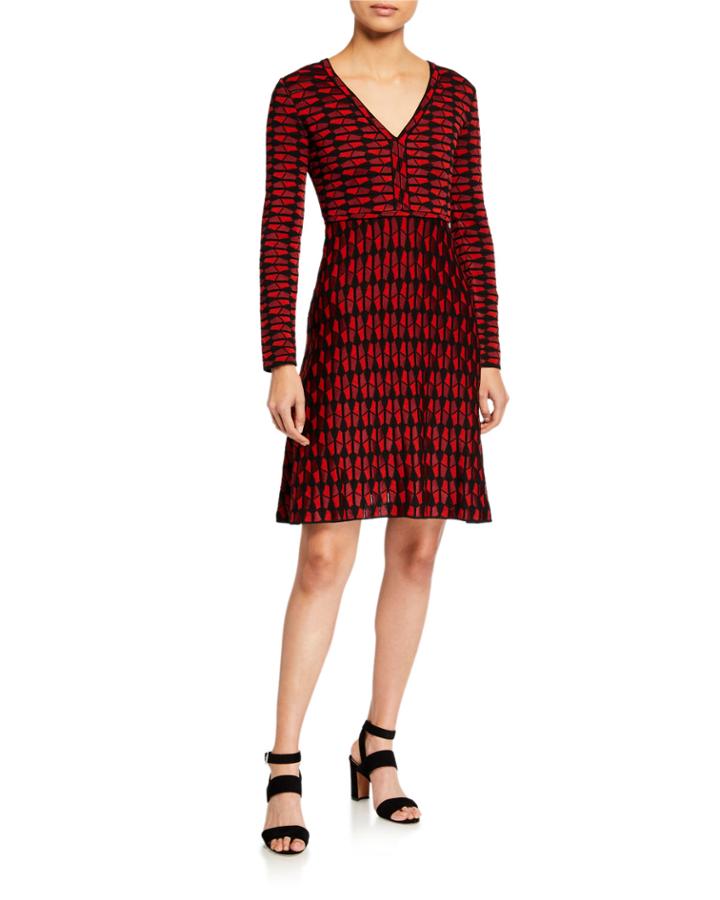 Knit Geometric Print Fit-&-flare Dress