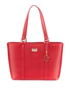Textured Faux-leather Zip Tote Bag, Red
