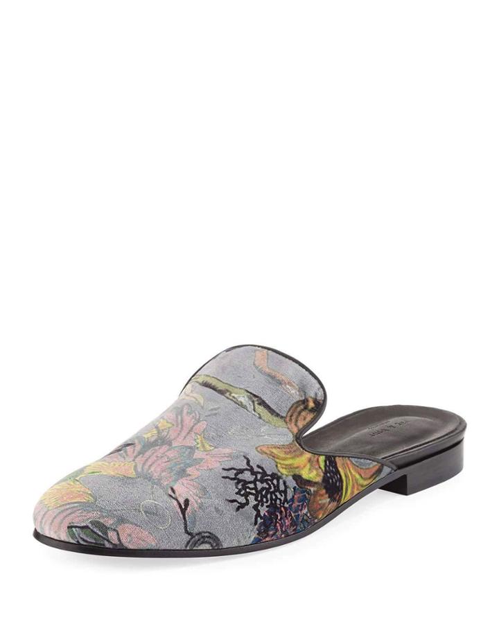 Savoy Floral Velvet Flat Slide, Gray/multi