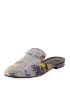 Savoy Floral Velvet Flat Slide, Gray/multi