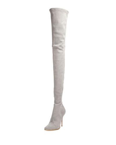 Suede Thigh-high 110mm Boot, Gray
