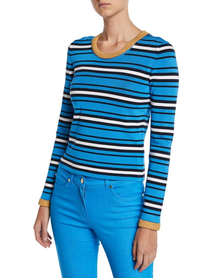 Crewneck Long-sleeve Striped-knit