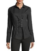 Button-front Corset Long-sleeve Top