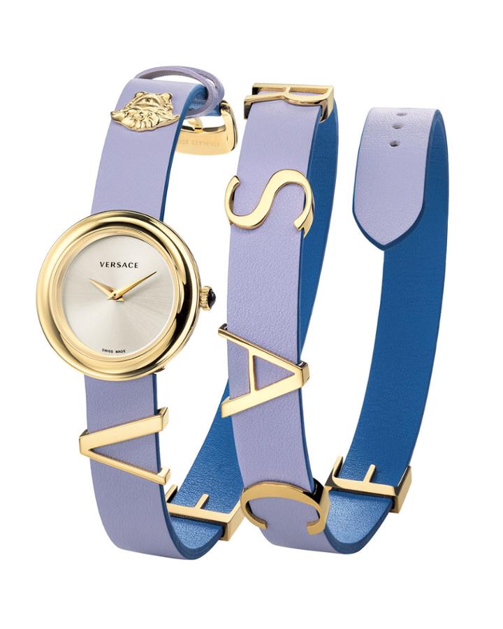 28mm V-flare Leather Wrap Watch, Gold/purple