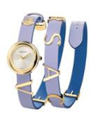 28mm V-flare Leather Wrap Watch, Gold/purple