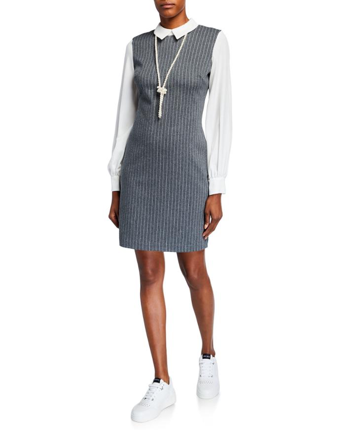 Stripe Jumper Dress With Pearl Necklace