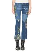 Floral-embroidered Kick Crop Jeans