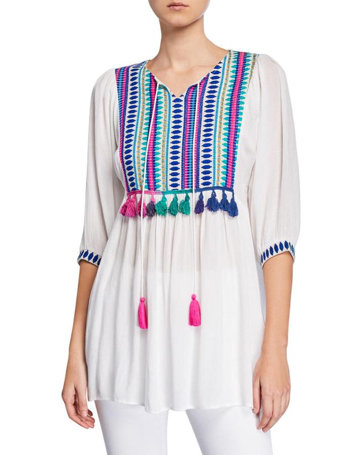 Kalani Embroidered Tassel Tunic Top