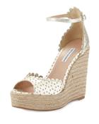 Harp Scalloped Leather Wedge, Champagne