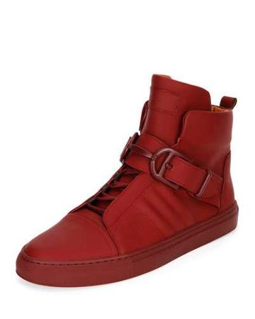 Heilwing Rubberized Leather High-top Sneaker, Dark Red