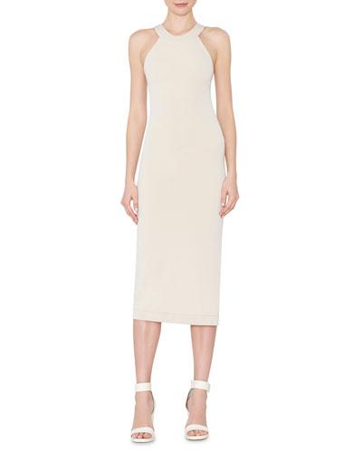 Lumi Fitted Cross-back Midi Dress, Cream