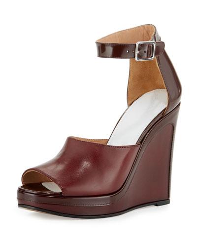 Leather Ankle-wrap 105mm Wedge Sandal, Bordeaux