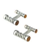 Stainless Steel Barrel Cuff Links W/ Tiger's Eye,