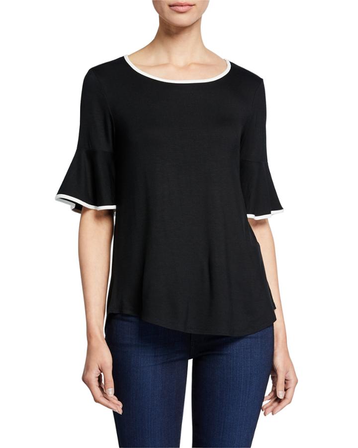 Contrast Trim Flounce-sleeve Top