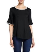 Contrast Trim Flounce-sleeve Top