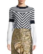 Long-sleeve Mixed-media Striped Knit Top