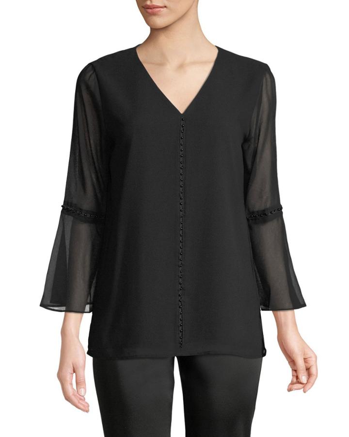 Pearl-detail 3/4-sleeve Blouse