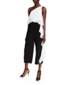 One-shoulder Ruffle Cropped Jumpsuit