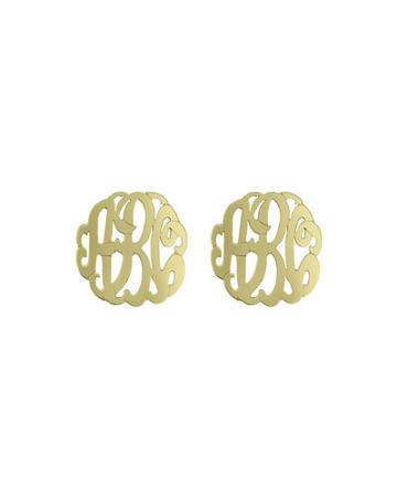 Golden Monogram Script Button Earrings