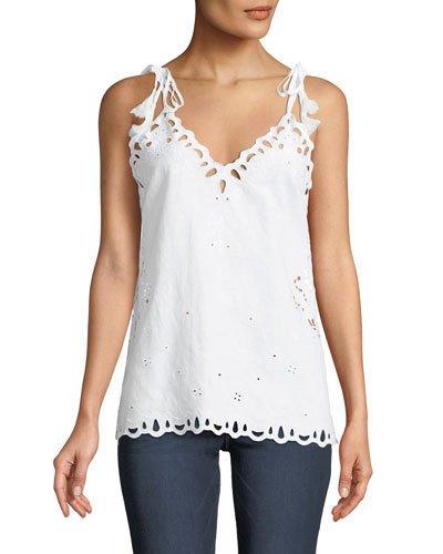 Wiola Linen-blend Eyelet Tank Top